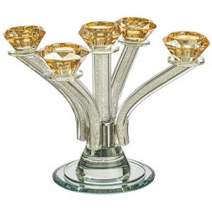 פמוטי קריסטל מהודרים עם אבנים 5 קנים 23 ס"מ