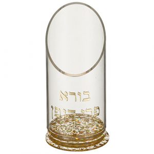 מעמד לבקבוק יין מפרספקס עם אותיות בולטות נצנץ זהב 20 ס"מ