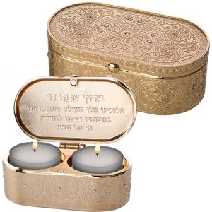 פמוטי נסיעה זהב בקופסא עם מכסה "פיליגרין" משובץ 4x9 ס"מ