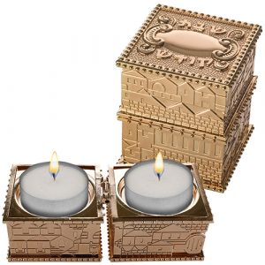 פמוטי נסיעה זהב בקופסא עם מכסה "ירושלים" 4X9 ס"מ