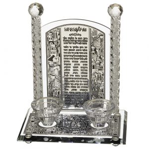 פמוטי קריסטל עם פלקטה הדלקת נרות "ירושלים" 24 ס