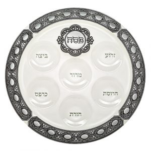 קערת זכוכית מהודרת לפסח עם פלקטה 40 ס"מ