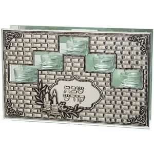 [[ פמוט חמשייה זכוכית עם פלקטה 34X22 ס"מ