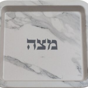 צלחת מצה במבוק דמוי שיש לבן 25x29 ס"מ