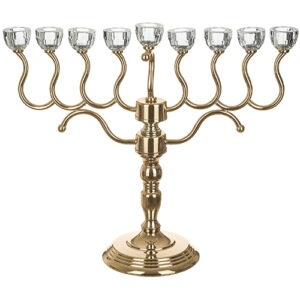 חנוכיית מתכת "יהלום" זהב עם ראשי קריסטל 41 ס"מ