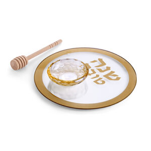 צלחת זכוכית מהודרת לתפוח בדבש 19 ס"מ