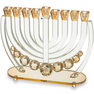 חנוכיה קריסטל עם כדורים זהב 25סמ