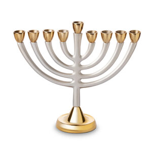 פריץ חנוכייה אלומיניום מהודרת עם קנים זהב 26 ס"מ