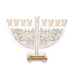 חנוכייה קריסטל עם פלקטה זהב 22 סמ