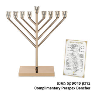 פריץ תת0110 חנוכיית מתכת "חבד" מהודרת ציפוי רוז גולד עם קנים מ
