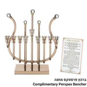 פריץ תת0110 חנוכיית מתכת "נבל" מהודרת ציפוי רוז גולד עם קנים מ
