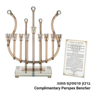 פריץ תת0110 חנוכיית מתכת "נבל" מהודרת ציפוי רוז גולד עם ק