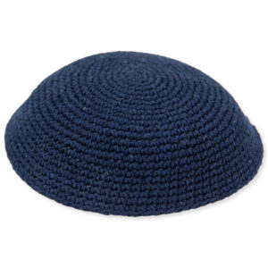 כיפה סרוגה 17 ס"מ כחול כהה חלק - 12 יח