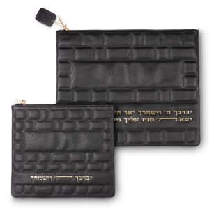 סט טלית תפילין פיו כותל שחור אותיות בולטות זהב