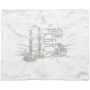 כיסוי חלה לבן רקמה כסף 51*41 ס"מ