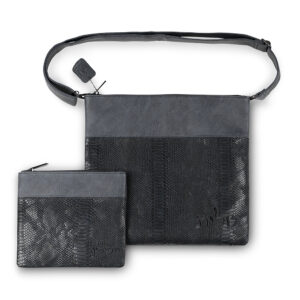 סט טלית תפילין דמוי עור כחול כהה עם ריקמה 36x34 ס"מ