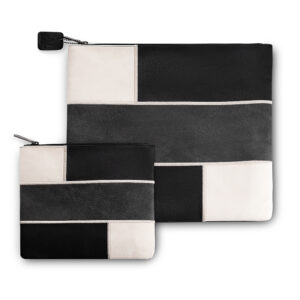 סט טלית תפילין דמוי עור שחור אפור ולבן 36x34 ס"מ