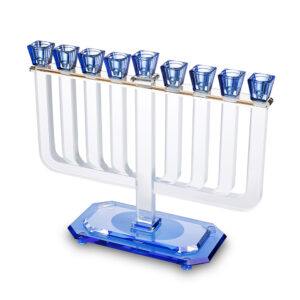 פריץ 409 חנוכייה קריסטל מהודרת 32x35 ס"מ - שקוף וכחול
