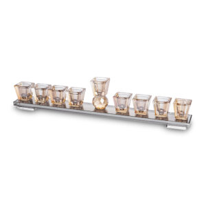 פריץ 409 חנוכיית קריסטל מהודרת עם בסיס 7x33 ס"מ - שחור וזהב